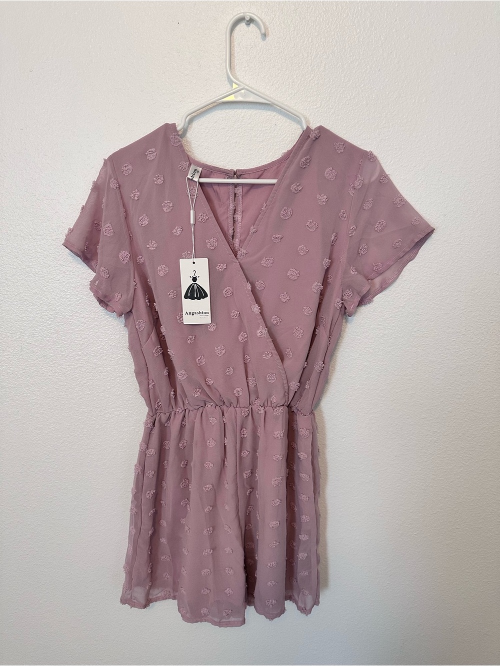 Mauve Textured Romper with Wrap Front